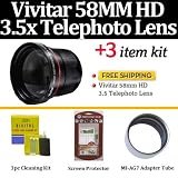 Search : Vivitar Series 2 High Definition 3.5X Telephoto Lens For Canon Powershot G10 G11 With Tube Adapter + LCD Screen Protectors + Lens Cleaning Kit