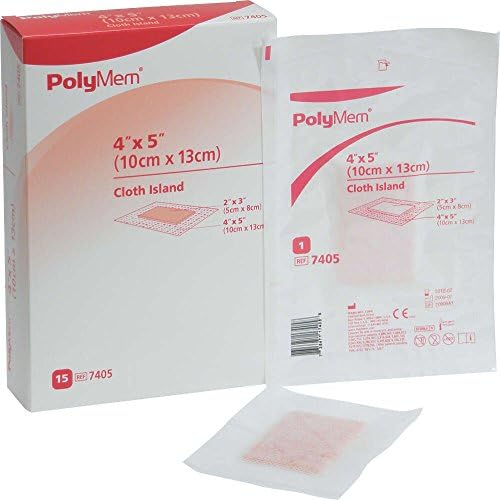 PolyMem Cloth Island Wound Dressing, Sterile, Foam, 4' X 5' Adhesive, 2' X 3' Pad, 7405 (Case of 60)
