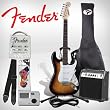 Fender Starcaster Sunburst Electric Stratocaster Guitar Kit - Includes: Guitar Stand, Strap, and Gig Bag. Additional accessories included: 10 Watt Guitar Amp, 10' Cable, Guitar Tuner, Strings and Fender/GoDpsMusic 12 Pack Pick Sampler Pack and Info sheet (DPS-FN-SAMPLER)
