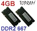 4GB (2GBx2) DDR2 667MHz PC2-5300 Dual Channel SODIMM Memory Kit by TOPRAM