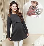 【ChouChou selection】オシャレな チュニック ワンピ 授乳口付き もふもふ裏地のあったか マタニティウェア とってもお得な授乳ケープのおまけ付き L