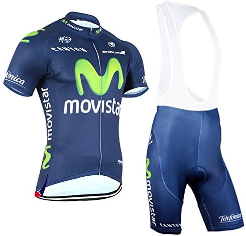 2015 Outdoor Sports Pro Team Men's Short Sleeve Movistar Cycling Jersey and Shorts Set (Bib suit, XXXL)