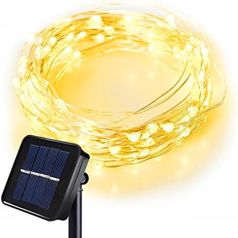 [8 Mode 33ft 100 LED] Solar String Lights Outdoor Warm White, Solarstar Starry String Lights Copper Wire Lights for Garden, Patio, Party, Wedding, Christmas Tree, Halloween