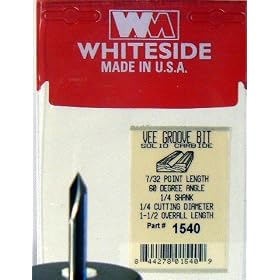 WHITESIDE MACHINE 1540 SOLID CARBIDE 2 FLUTE 60 DEGREE V-GROOVE ROUTER BIT 1/4 CD X 7/32" POINT
