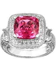 Sterling Silver Synthetic Sapphire Cushion Ring, Size 7