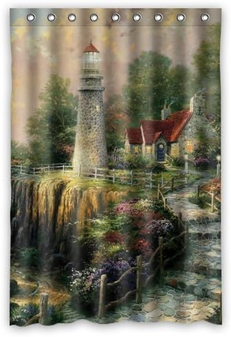 Creative Home Ideas Sea Lighthouse Cottage Art Fabric Shower Curtain with Hook 48" x 72"