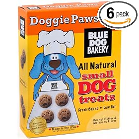 Blue Dog Bakery Natural Low Fat Dog Treats, Peanut Butter & Molasses Flavor Doggie Paws, 10-Ounce Boxes (Pack of 6)