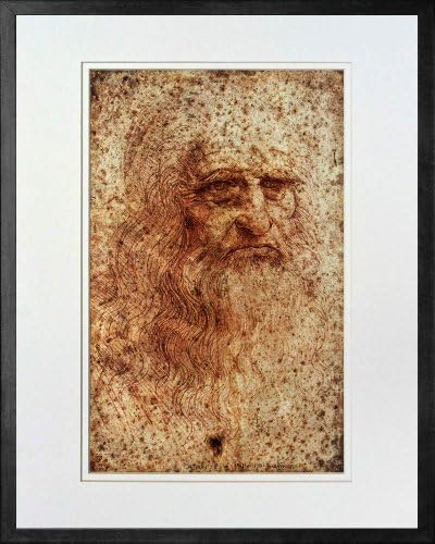 Self-Portrait by Leonardo Da Vinci. Framed Art Print Poster. Custom Made Real Wood Modern Charcoal Black Frame (17 1/8 x 21 1/8)