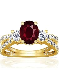 14K Yellow Gold Oval Cut Ruby Ring With Sidestones