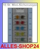 10 St&uuml;ck Auto Mini Sicherungen Flachsicherung Stecksicherung 5A-30A