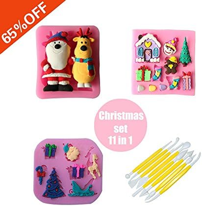 elefunlife Christmas set 11 in1 Silicone Cake Mold Baking Chocolate Sugar Decorating Fondant Tool