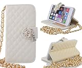 iPhone 6 Case,iPhone 6 4.7-inch Case,Welity Luxry Bling Crystal Buckle Shiny Durable Peral Wristlet Chain PU Leather Flip Folio Book Style Wristlet Wallet Protector Skin Kickstand Feature Pouch Phone Case & Magnetic Closure [Credit/ID Card Slot] [and One Gift] Compatible with Case for Apple iPhone 6 4.7-inch Verizon/AT&T/Sprint/T-Mobile White