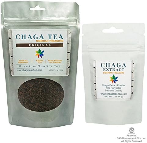 Siberian Chaga Mushroom Extract Powder 2 Oz.(56g.) and 100 % Chaga Tea 4 Oz.(113g.) Super Savings!