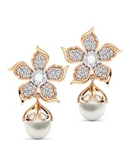 Diamond (0.54 Ct, IJ-SI), 18 Kt Rose Gold Snowdrop Pearl Earrings