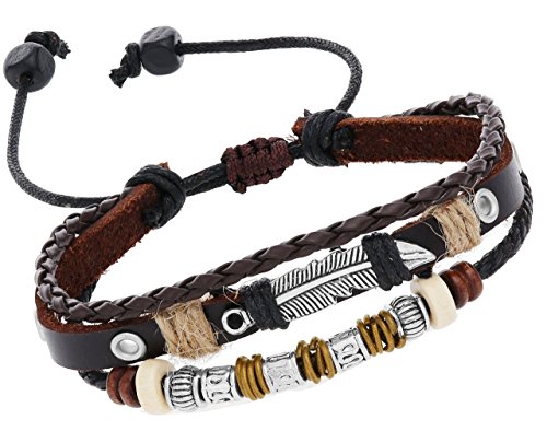 Areke Leather Bracelets Cool Male Unisex Bangle Wing Feather Wrap Adjustable Bracelet
