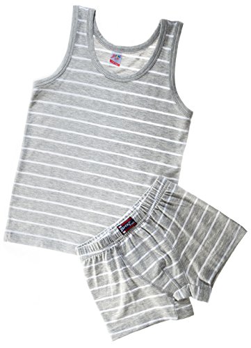 Kids by Brix Toddler and Boys Turkish Cotton Grey Striped Boxer and Tank Top Set.