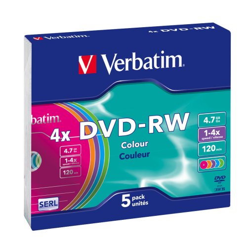 Verbatim DVD-RW 4x Speed 5er Slim Case Colour Surface DVD-Rohlinge Preisvergleich