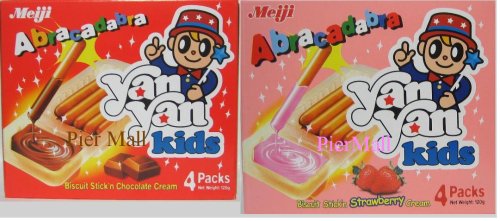 Meiji - Yan Yan Kids - Abracadabra Biscuit Stick (Chocolate or Strawberry) - 4 Packets... by meiji