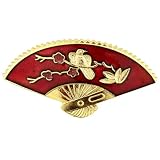 Gold Tone Asian Hand Fan And Bird Animal Pin Brooch