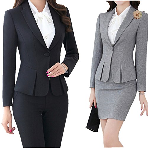 SiSaro レディース フォーマルスーツ パンツスーツ ＆スカートスーツ 長袖 一つボタン スーツオフィス 就活 ブラック 2点セット 通勤 オフィス 仕事 入学式 卒業式 入園式 OL お葬式 宮参り 着痩せ 大きいサイズ 上下セット コサージュ付き