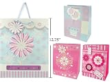 Paper Gift Bags, Four Flowers Designs Variety 12 Pack, 10.25 x 12.75