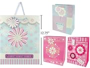 Floral Paper Gift Bags, Four Flowers Designs Variety 12 Pack, 10.25" x 12.75"