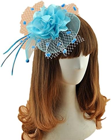 Fast Sister Women's Fascinators Flowers side clamp Feather Ascot Fascinator KF2 - sky blue