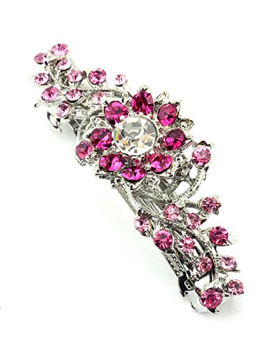 Women's Rhinestone Flower Hair Barrette Clip Hair Pin Antique Silver IMB2140