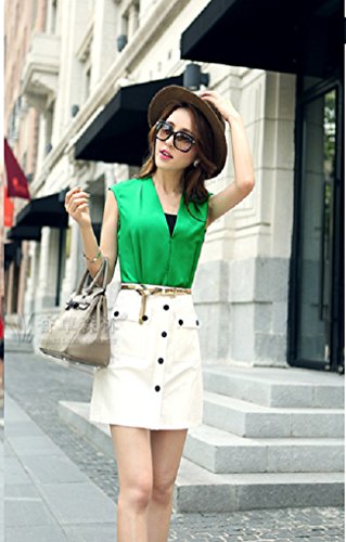 シャツブラウスワンピース  オールインワン コンビネゾン チュニックシャツ セットアップ カジュアル レディース 半袖 夏物 タイト Vネック 美脚 ノースリーブ K-151