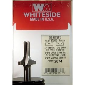 PART #2074 CARBIDE-TIP PLUNGE ROUNDOVER AND EDGE TRIM BIT W/POINT 1/4 RADIUS X 1-1/8