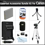 Essential Accessories Bundle Kit For Canon PowerShot ELPH 100 HS , ELPH 300 HS 12 MP Digital Camera Includes 50 Inch Tripod + Extended (900 maH) Replacement Canon NB-4L Battery + A/c D/c Charger + Hard Case + USB 2.0 SD Reader + Screen Protectors + More