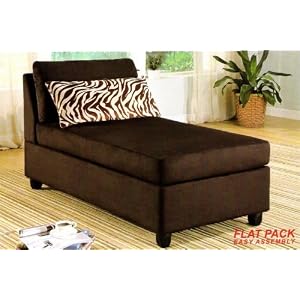 Microfiber Armless Chaise Lounge Chair with Pillow in Chocolate
