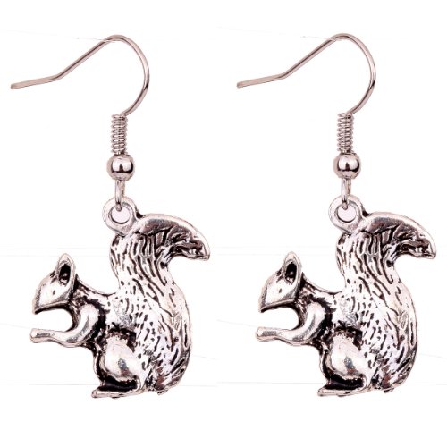 YAZILIND Nice Cute Tibetan Silver Fluffy Tail Squirrel Ear Wire Hook Dangle Earrings
