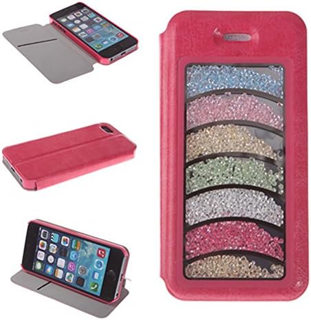 Big Dragonfly Deluxe Apple iPhone 5 5s 5g Folio PU Leather Wallet Case Cover Bling Colorful Moving Diamond Rhinestone in Rainbow Bridge Pattern & Built-in Stand & Card Slot (Plum)