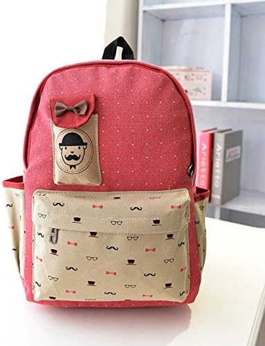 Rendezvous Packs - Casual Lightweight Cute Mustache Backpack - Fashionable Travel College Bookbag - Suitable for Laptops, iPads, and as a Daypack (Pink)