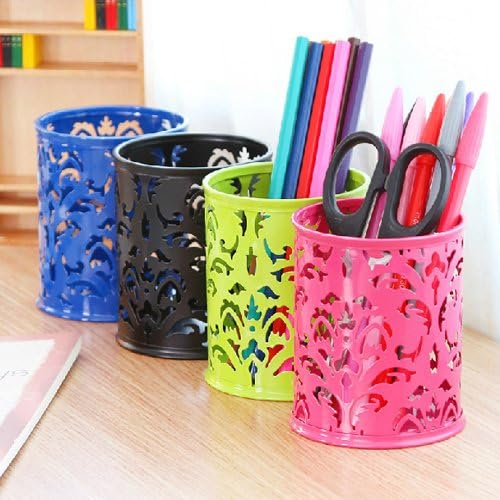 Modern Fashion Hollow Carved Pencil Holder Desktop Series Holder Mesh Style Pen Ruler Holder Desk Organizer for Home Office (Rose Red)