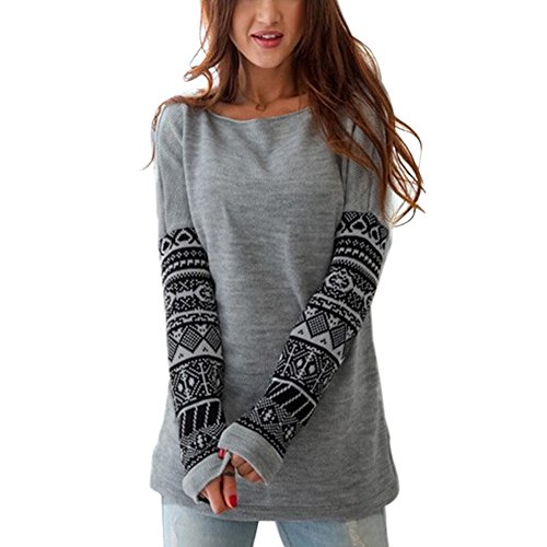 MIOIM Women Casual Printed Pullover Long Sleeve Loose Tops T-Shirt Blouse