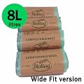 8 Litre (Wide fit version) x 100 bags Biobag Compostable Kitchen Caddy Liner - Food Waste Bin Liners - EN 13432 - Biobags 8L Bags with Composting Guide