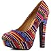 Women's Multi Color Tribal Stripes Round Platform Chunky High Heel Pump Fashion Shoes