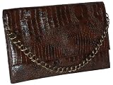 Simple, Small and Spacious the 'SoKool' Clutch with Chain Handle. Available in Black Woven, Blk. Patent, Pink with Blue Velvet, Brown Croco, Silver Croco & Silver Beige (Brown Croco)