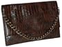 Simple, Small and Spacious the 'SoKool' Clutch with Chain Handle. Available in Black Woven, Blk. Patent, Pink with Blue Velvet, Brown Croco, Silver Croco & Silver Beige (Brown Croco)