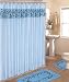 4 Piece Bathroom Rug Set/ 3 Piece Sky Blue Flower Bath Rugs with Fabric Shower Curtain and Matching Mat/rings