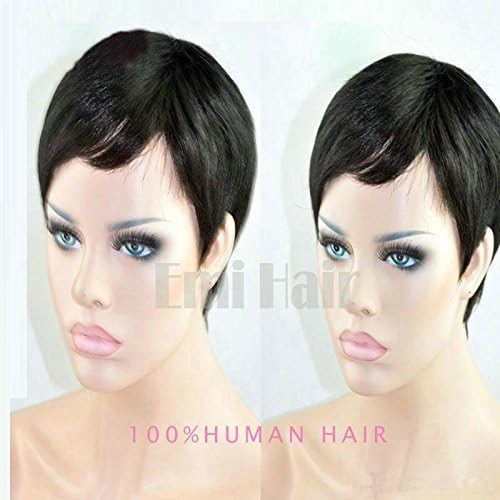 EHair H09 Celebrity Cheap Nature Black Color Very Short Human Hair Women Wig (1B Pure Black None Lace Wig)