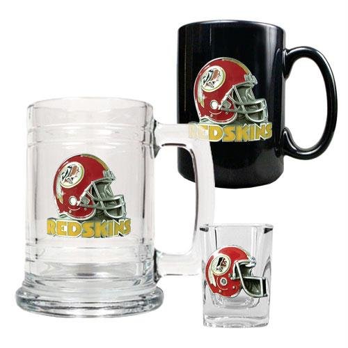 NFL Washington Redskins 15-Ounce Tankard, 15-Ounce Ceramic Mug & 2-Ounce Shot Glass Set - Helmet Logo