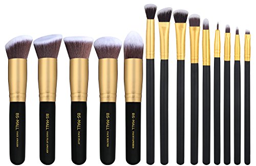 BS-MALL 14 PCS Premium Synthetic Kabuki Makeup Brush Set Cosmetics Foundation Blending Blush Face Powder Brush Makeup Brush Kitï¼ˆGolden Blackï¼‰