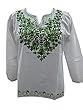 White Yoga Top Kurta Green Embroidered Tunic Medium
