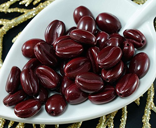 Opaque Brown Czech Glass Coffee Bean Oval Beads Carved 10mm x 8mm 22pcs