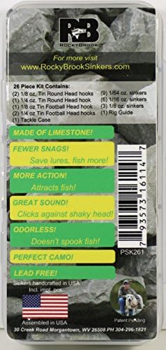 Rockybrook Sinkers Limestone Sinker 26 pc Shaky Head Kit, Lead-Free, Made in USA