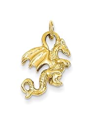 14K Yellow Gold Solid Polished 3-Dimensional Dragon Charm Pendant