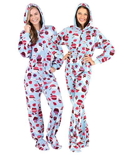 Footed Pajamas - Blue Cupcakes Adult Hoodie Fleece